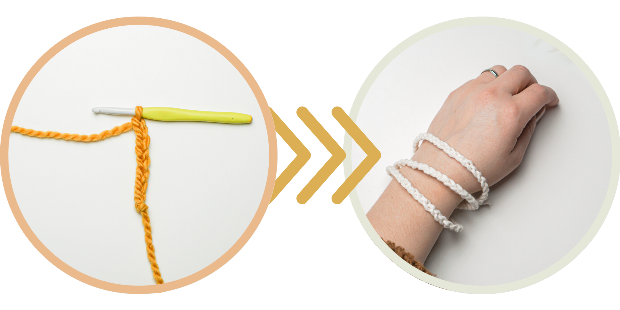 <p>This is the basis of any crochet project.</p><p><strong>Project#1</strong>: Le bracelet boho</p>