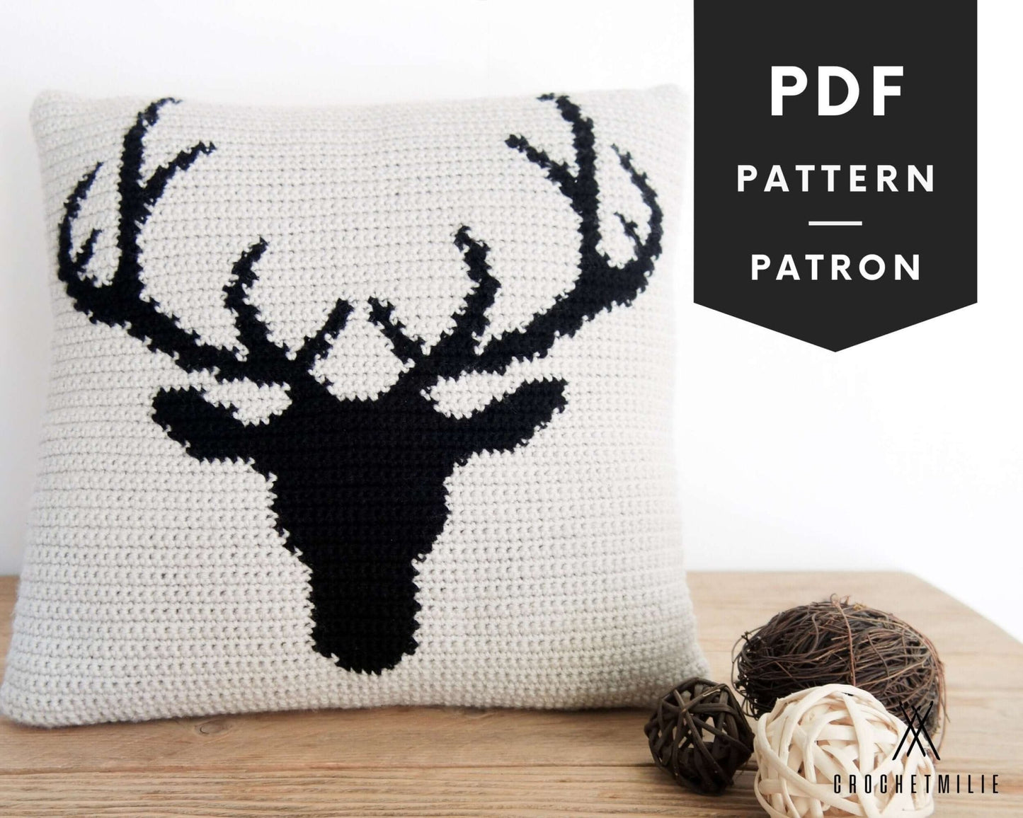 Patron au crochet - Coussin chevreuil - Crochetmilie