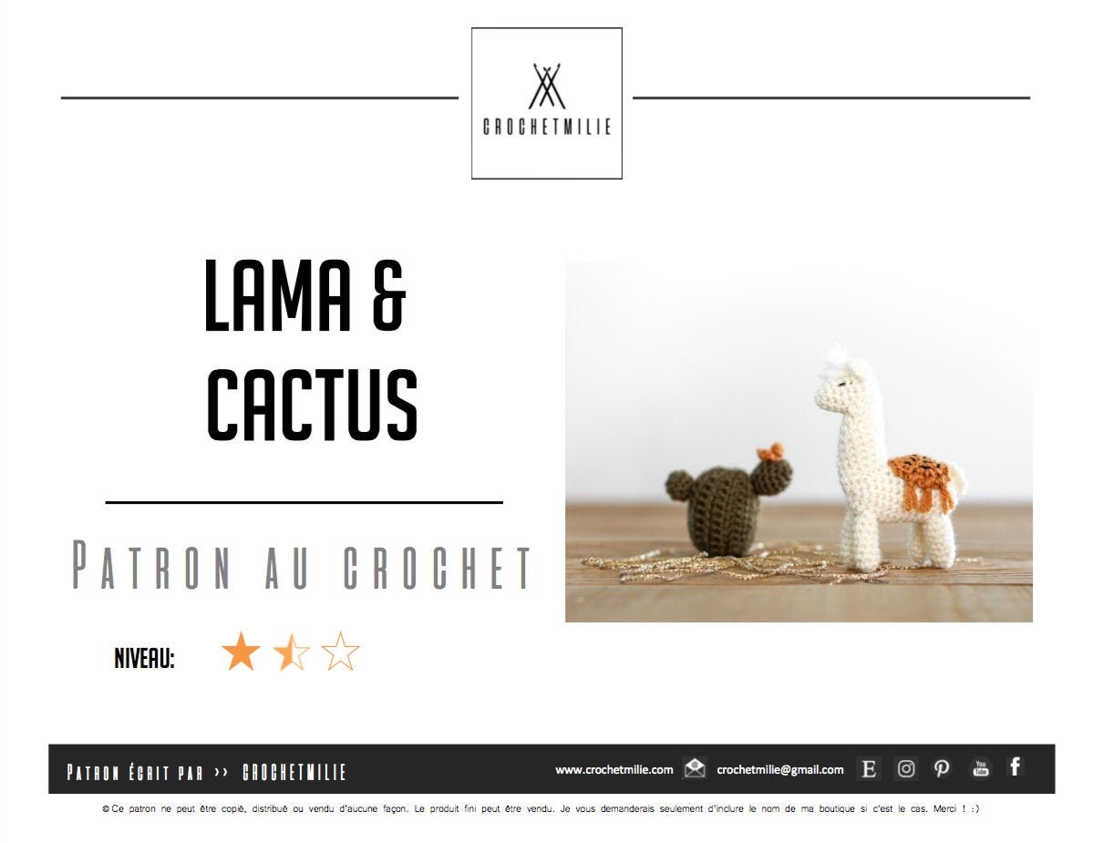Patron au crochet - Lama et cactus - Crochetmilie
