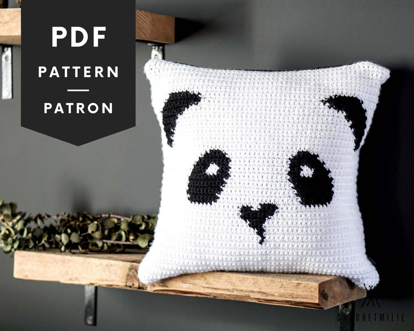 Patron au crochet - Le coussin panda - Crochetmilie