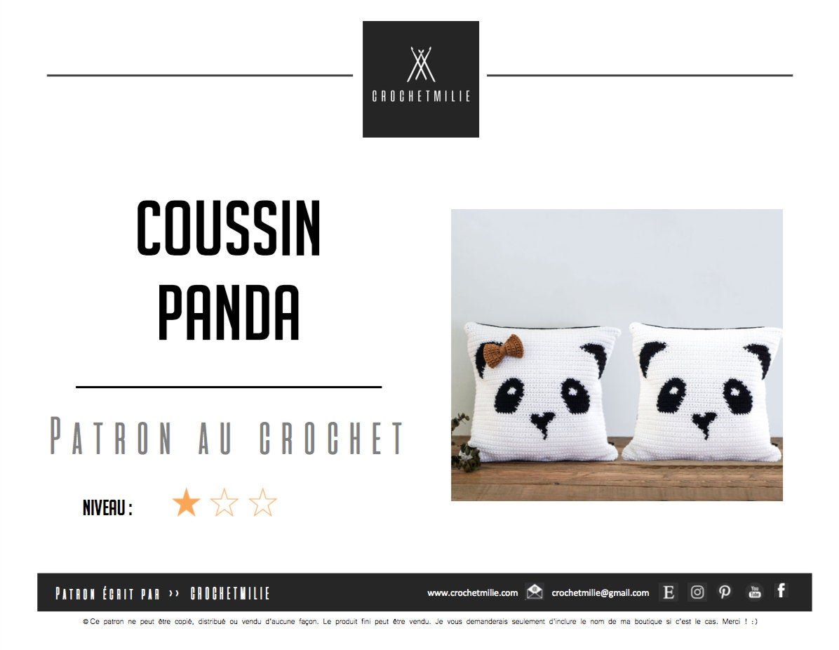 Patron au crochet - Le coussin panda - Crochetmilie