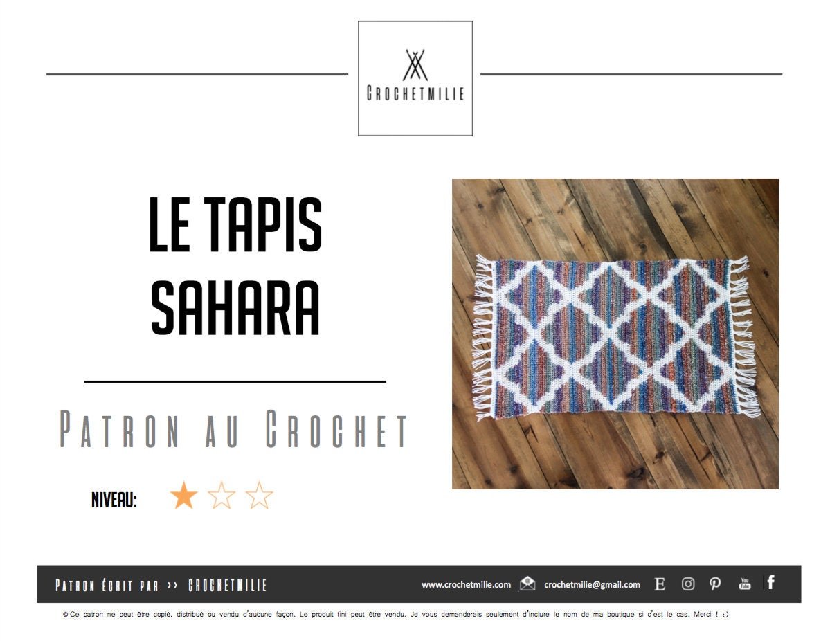 Patron au crochet - Le tapis Sahara - Crochetmilie