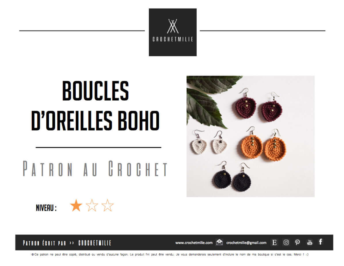Patron au crochet - Les boucles d'oreilles boho - Crochetmilie