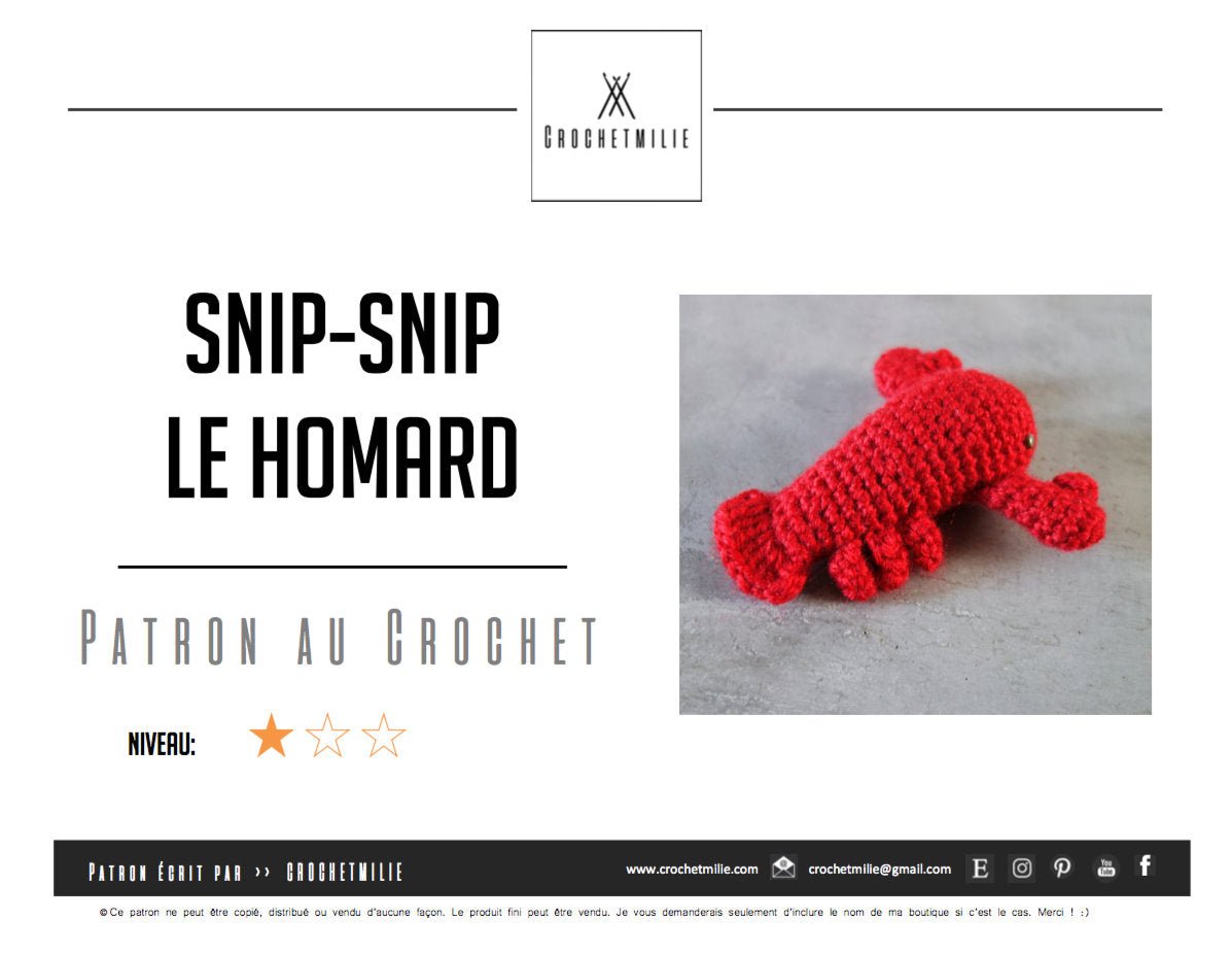 Patron au crochet - SnipSnip le homard - Crochetmilie