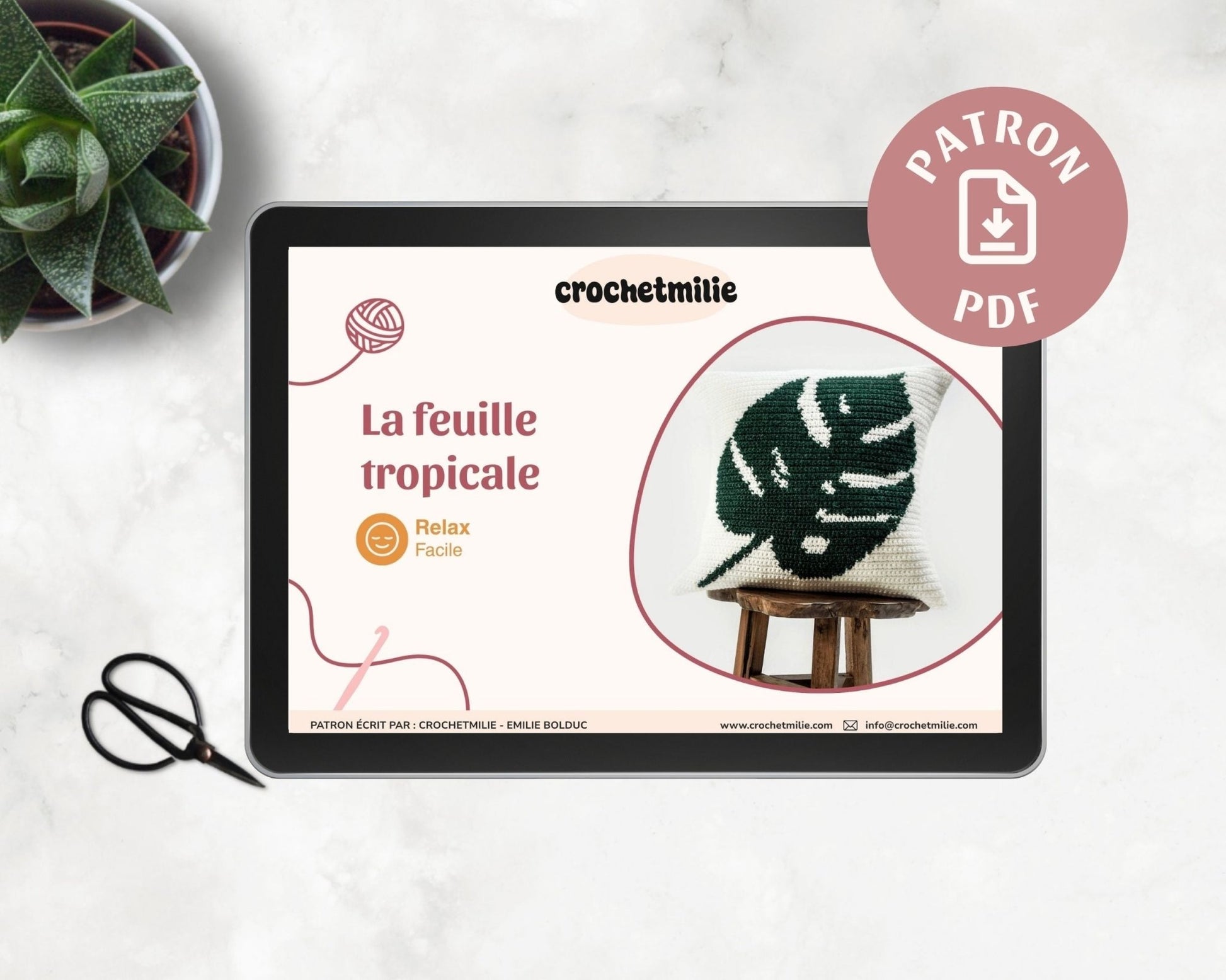 Patron au crochet - Coussin feuille tropicale - Crochetmilie